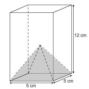 A rectangular prism has a height of 12 centimeters and a square base with sides measuring 5 centime
