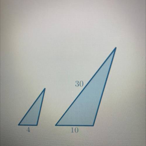 The two triangles displayed are scaled copies of one another. Find the scale factor