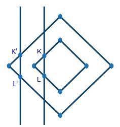 The image below shows two dilated figures with lines KL and K’L’ drawn. If the smaller figure was d