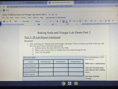 Baking soda and vinegar lab demo part 2 mass! 7th grade please help!