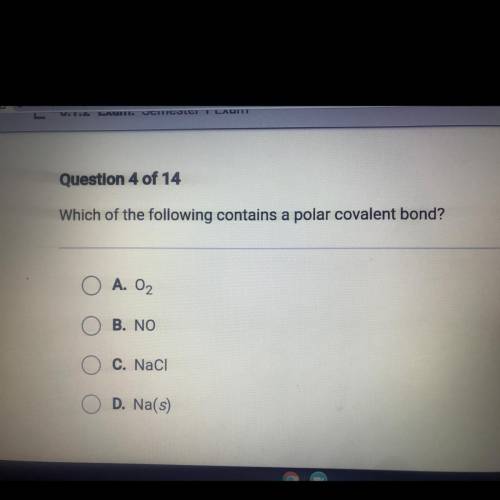 Help!
Which of the following contains a polar covalent bond?