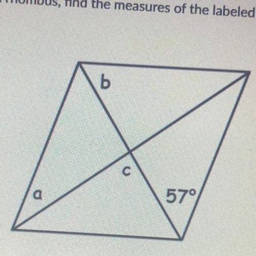 Given that the shape is a rhombus, find the measures of the labeled angles.