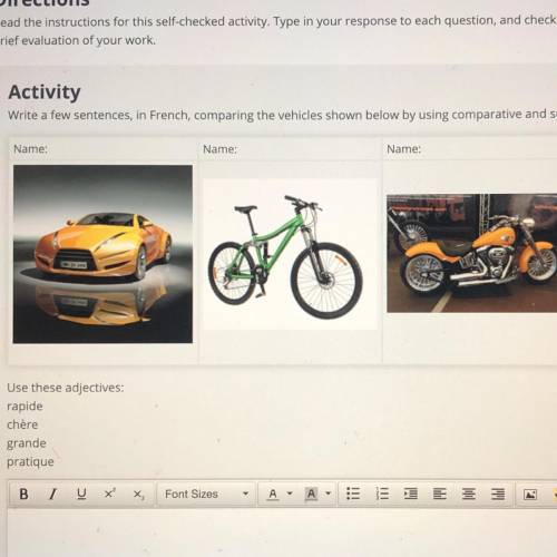 Activity

Write a few sentences, in French, comparing the vehicles shown below by using comparativ