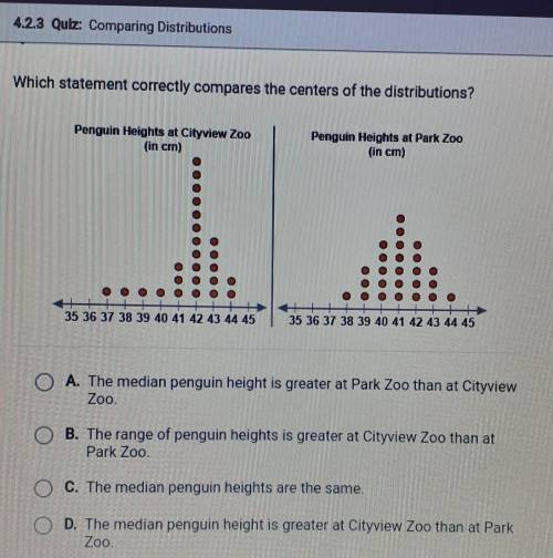 Which statement correctly compares the centers of the distributions?