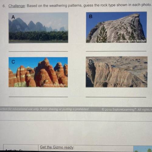 6. Challenge: Based on the weathering patterns, guess the rock type shown in each photo.