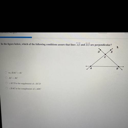 Which of the following conditions assure that lines are AE and BD are perpendicular
