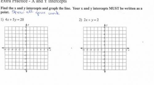Find the X and Y intercepts and graph the line. Your X and Y must be written as a point.

show wor