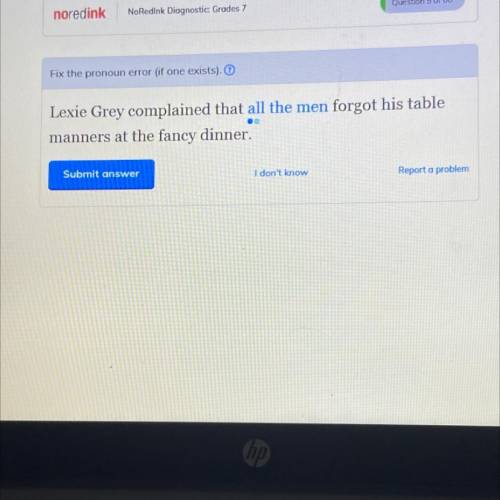 Fix the the pronoun error (if one exists )

Lexie grey complained that all the men forgot his tabl