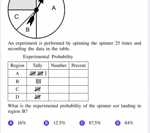 an experiment is performed by spinning the spinner 25 times and recording the data in the table bel