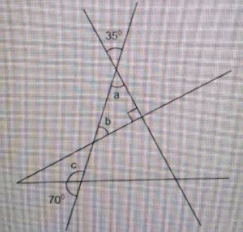 What are the measures of Angles a, b, and c? Show your work and explain your answers. 35 70