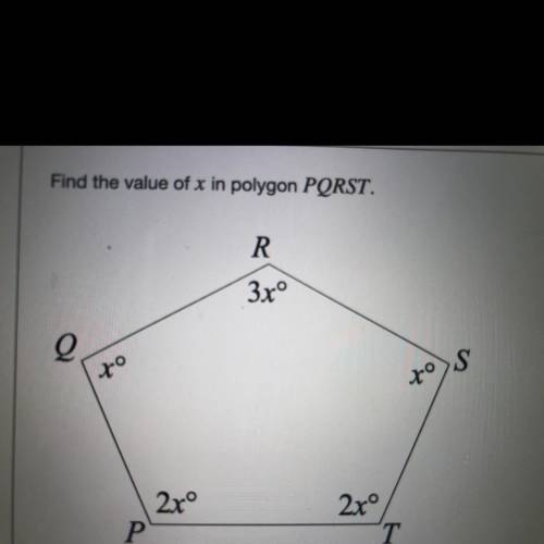 Find the value of x in polygon PQRST.
