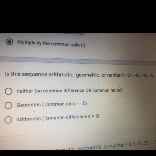 please answer that , i need to know if the sequence is arithmetic, geometric, or neither . the numb