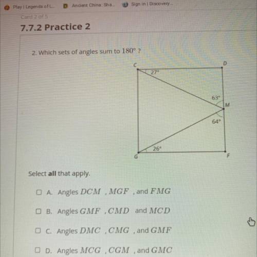 Which sets of angles sum to 180