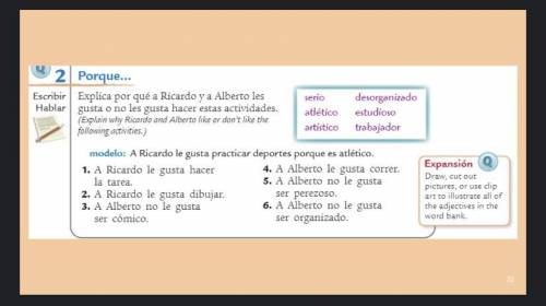Spanish question its picture plz help in full sentences like the format