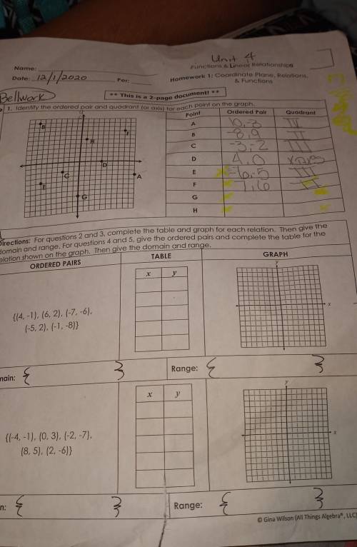 Read Directions: For questions 2 and 3, complete the table and graph for each relation. Then give t