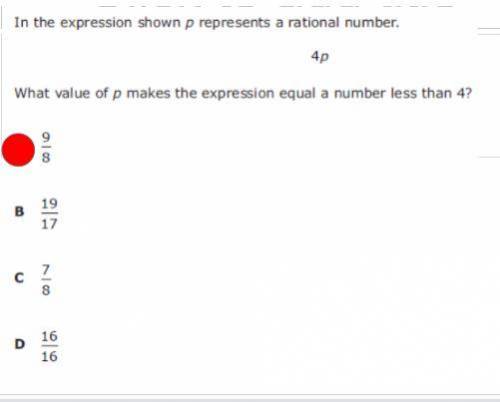 In the expression shown p represents a rational number.

4p
`what value of p makes the express