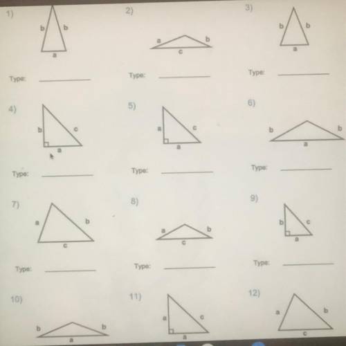 PLEASE HELP

Identify the type for each triangle. 
(Please do not answer if you do not kn