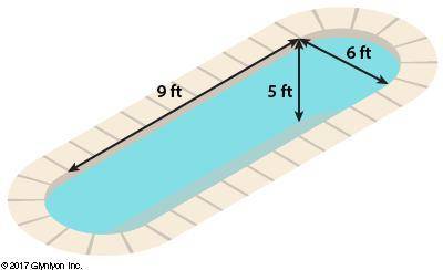 Barney has a swimming pool in his backyard. Calculate the volume of the swimming pool. Round your a