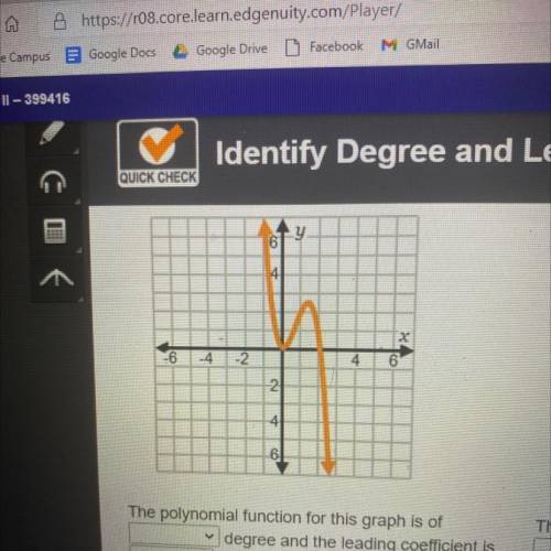 The polynomial function for this graph is of ___ degree and the leading coefficient is ___.