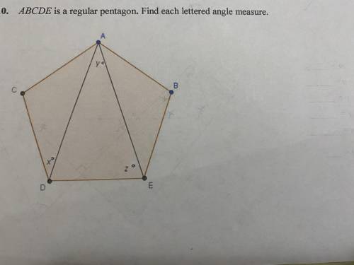 ABCDE is a regular pentagon. Find each lettered angle measure.