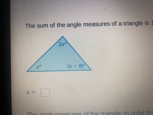 What does x equal and what are the angle measures?? help Asap