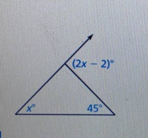The measure of the exterior angle of the triangle is ________ degrees.