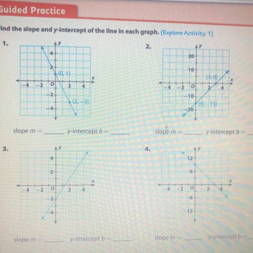 Find the slope and y-intercept of the line in each graph. (Explore Activity 1) Please help me