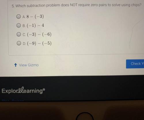 Which subtraction problem does NOT require zero pairs to solve using chips ? ( PLEASE ANSWER ASAP )
