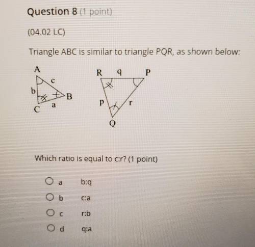 Help please!!!Triangle ABC is similar to triangle PQR, as shown below