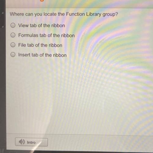 Where can you locate the Function Library group?
ANSWER ASAP