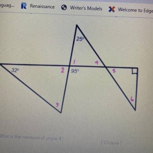 1. What is the measure of angle 4?

2. What is the measure of angle 1?
3. What the measure of angl