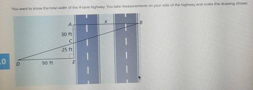 What is the distance x (in feet) across the highway.
