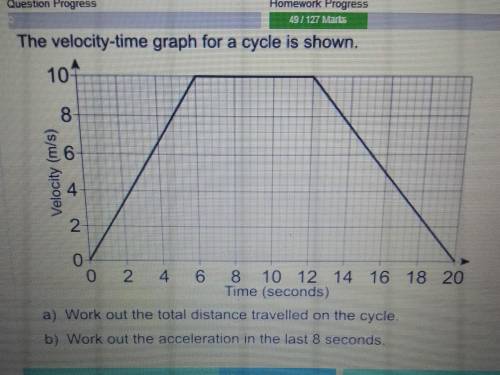 The velocity-time graph for a cycle is shown

A) Work out the total distance on the cycleB) work o