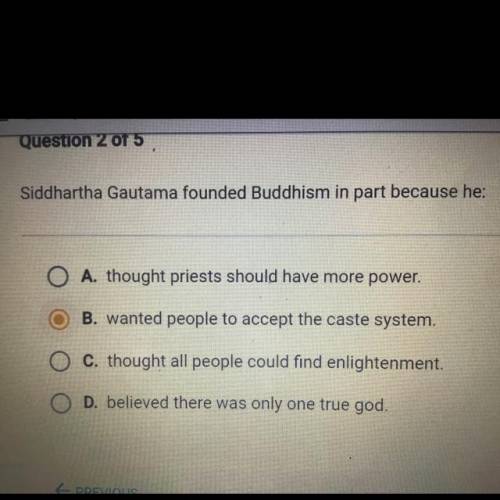 Siddhartha Gautama founded Buddhism in part because he:

A. thought priests should have more power