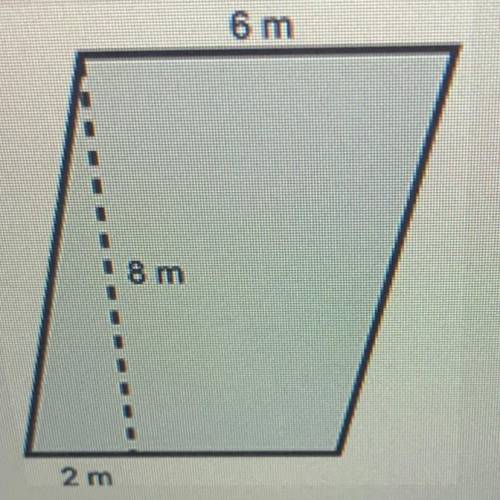 The area of the parallelogram below is _____ square meters. 
Numerical answers expected!