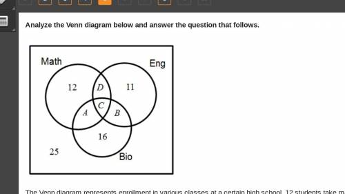 SOMEONE WHO IS GOOD AT GEO MATH PLZ HELPPP!!!

The Venn diagram represents enrollment in various c
