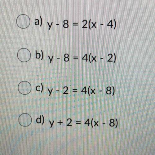 Which one of these equations has a slope of 4 and contains the point (8,2)?