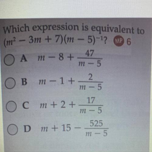Which expression is equivalent to (m^2-3m+7)(m-5)^-1