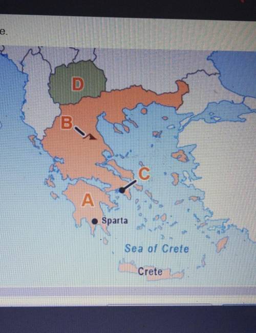 This map shows ancient greecewhich letter identifies mount olympusABCD