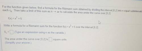 For the function given below, find a formula for the Riemann sum obtained by dividing the interval