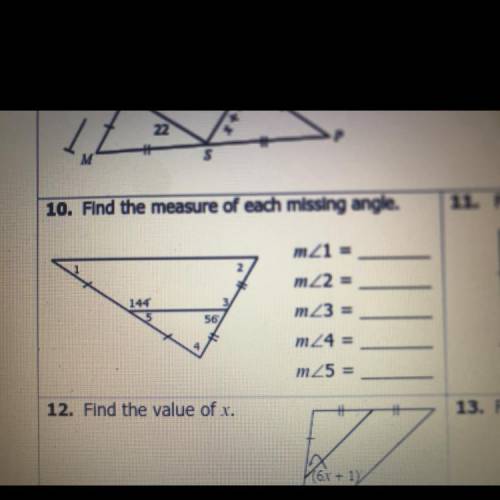 10. Find the measure of each missing angle.
m1 =
m22 =
m23 =
56
m24 =
m25 =