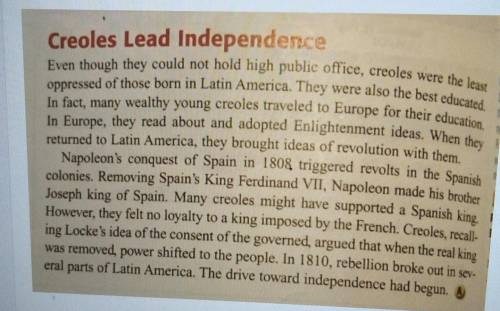Based in this document what Napoleon do to make the creoles want independence?