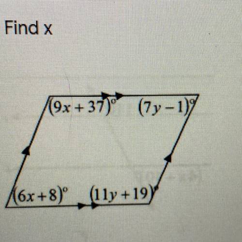 8. Find x
(9x+37) (7y - 1
an
16x+8)
(11y +19)