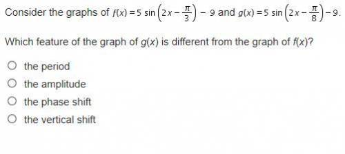 Consider the graphs of Equals 5 sine (2 x minus StartFraction pi Over 3 EndFraction) and . Which fe