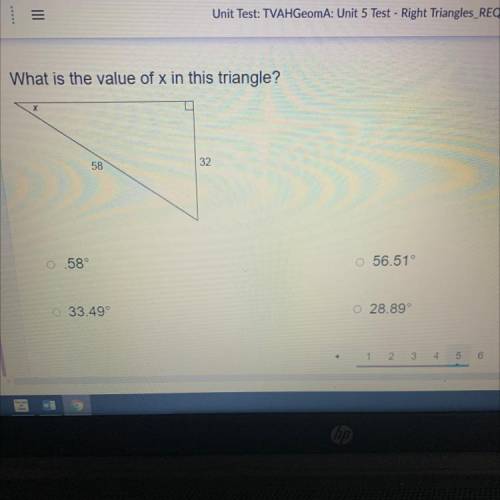 What is the value of x in this triangle?
х
58
32