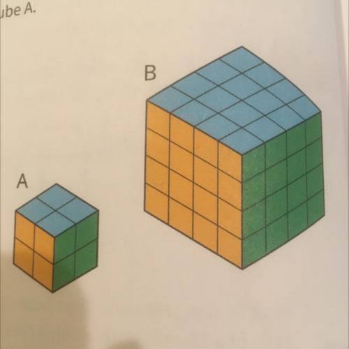 6. Two larger cubes are made out of unit cubes. Cube A is 2 by 2 by 2. Cube B is 4 by 4 by

4. The