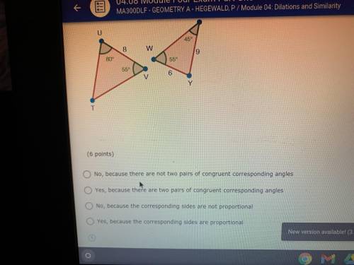Are the two triangles below similar please let me know fast