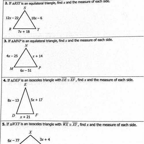 If triangle RST is an equilateral triangle, find x and the measure of each side.