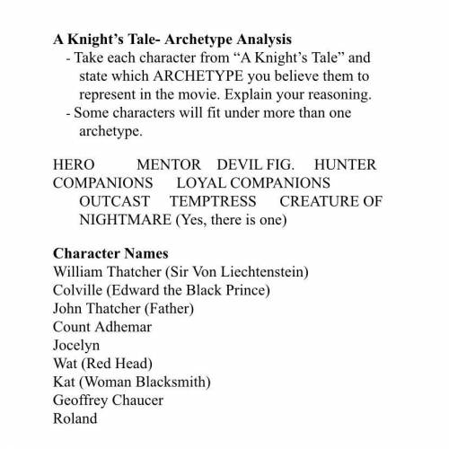 A knights tale archetype * please help me*