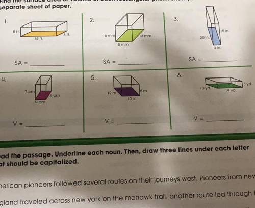 Find the surface area or volume of each rectangular prism. Show your work on a

separate sheet of